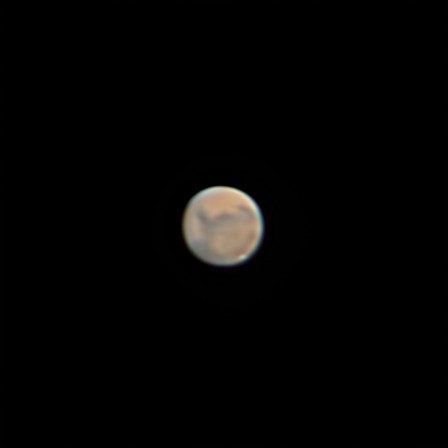 Марс 04.11.2020 телескоп SkyWatcher 150/1000 и камера Canon EOS 550D + 2Х ЛБ с разгонной втулкой, сложение 30% из 9219 кадров в AutoStakkert + вейвлеты в RegiStax